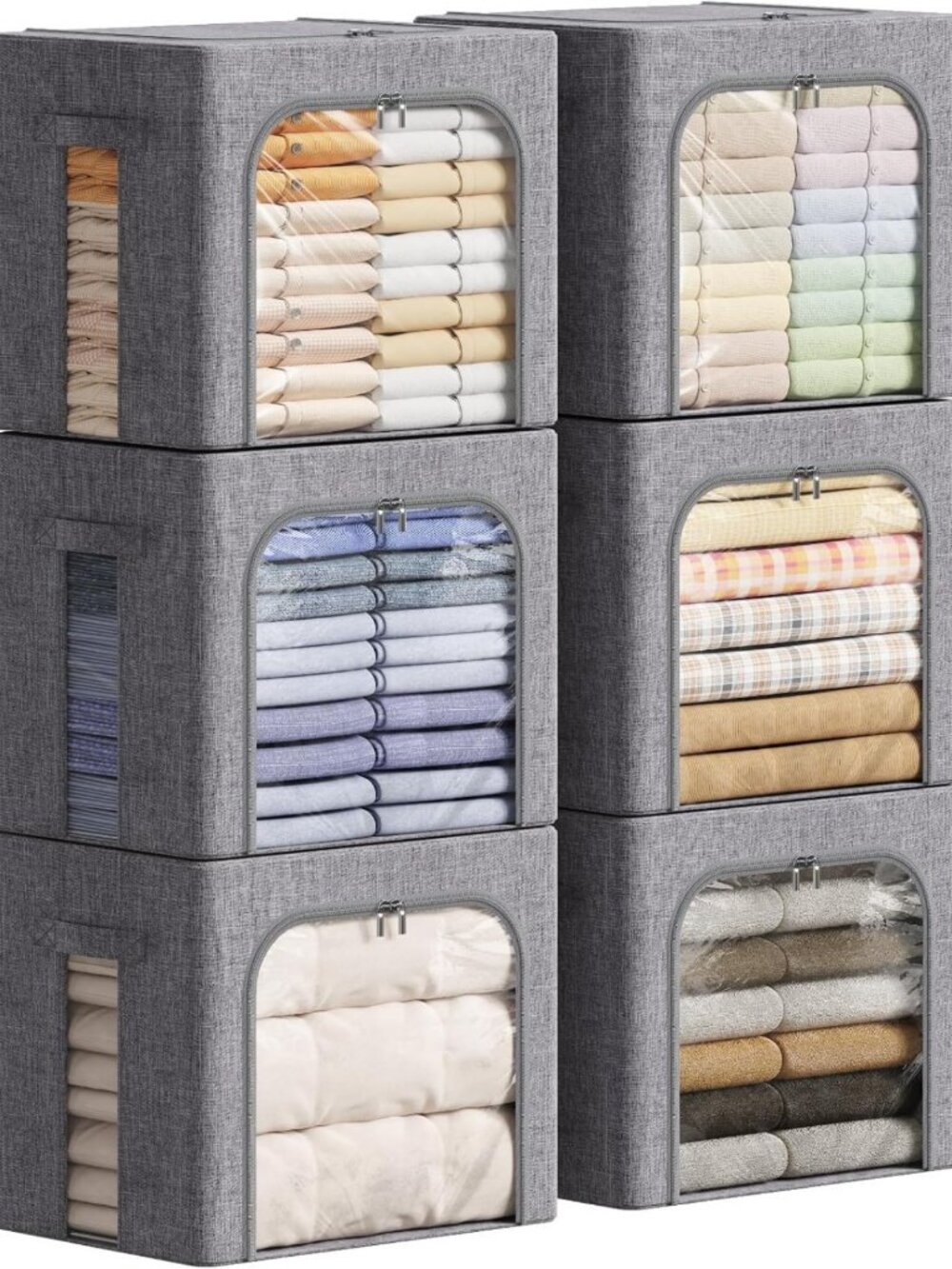 Stackable Clothes Storage Bins - 6 Pack with Metal Frame, Organizing Solution